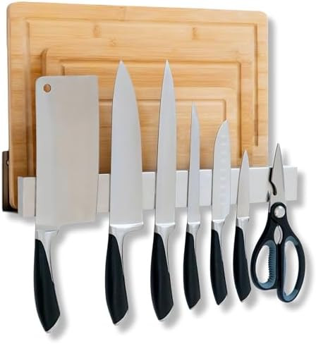Demi'S Home Knife Magnetic Strip & Cutting Board Holder For Wall Or Fridge - 16 Inch - (Supplies Not Included) - Magnetic Cutting Board & Knife Holder For Fridge Or Wall