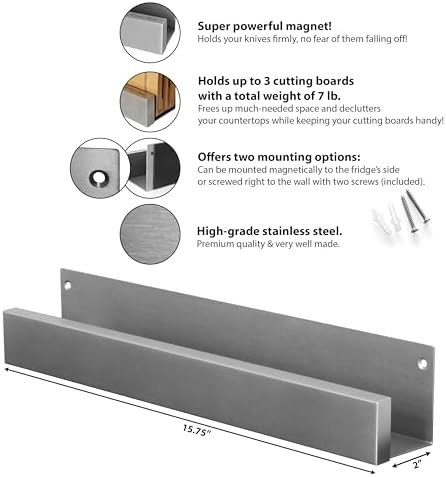 Demi'S Home Knife Magnetic Strip & Cutting Board Holder For Wall Or Fridge - 16 Inch - (Supplies Not Included) - Magnetic Cutting Board & Knife Holder For Fridge Or Wall