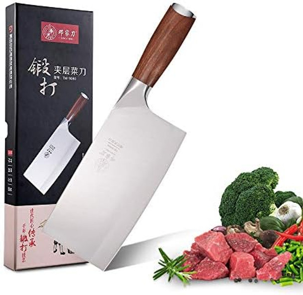 Dengjia Chef Knife 7 Inch Chinese Chef'S Knife 9Cr18Mov Laminated Stainless Steel Meat Cleaver With Ergonomic Handle