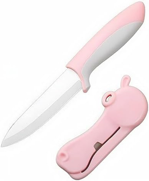 4 Inch Ceramic Paring Knife - Super Sharp Fruit & Vegetable Kitchen Tools With Hippo-Shaped Ergonomic Design - Kitchen Safety Knife Set Includes Protective Sheath（Green)