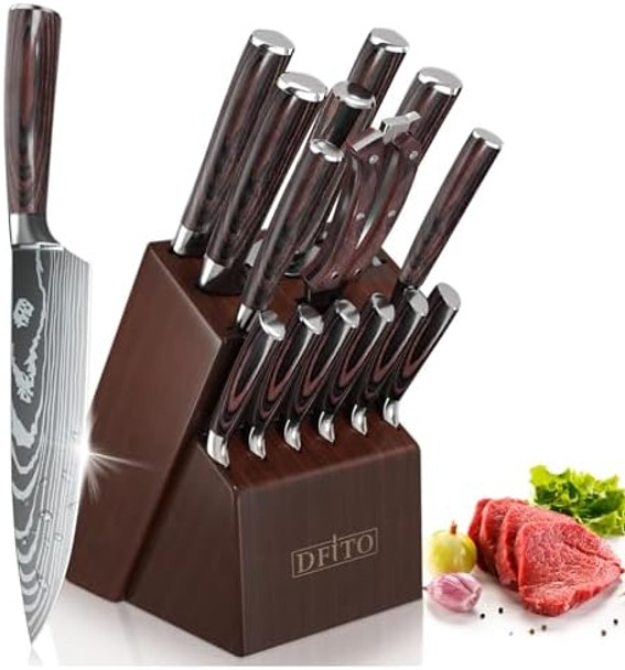 Dfito Knife Block Set15 Pcs Knife Set With Block And Sharpenerhigh Carbon Stainless Steel Sharp Blade Kitchen Knivies Set With Ergonomic Handlesteak Knives With Blockdishwasher Safe Knife Set Dfito Knife Block Set15 Pcs Knife Set With Block And Sharpenerhigh Carbon Stainless Steel Sharp Blade Kitchen Knivies Set With Ergonomic Handlesteak Knives With Blockdishwasher Safe Knife Set