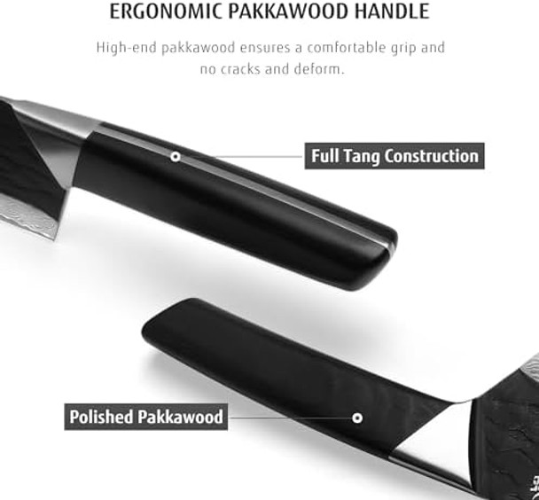 Professional Damascus Kitchen Knife High Carbon Stainless Steel Pakkawood Handle Black Oxide Hammered 7 Inch Bunka Knife And 5 Inch Utility Knife