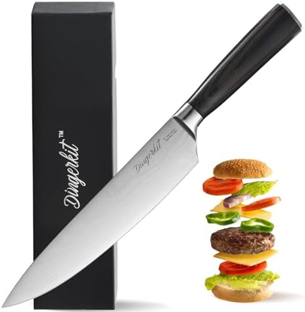 Chef Knife Chefs Knife For Meat Cleaver Carving Chopping Cutting Made Of Damascus Pattern High Carbon Stainless Steel With Pakkawood Handle Professional 8 Inch Kitchen Knives.