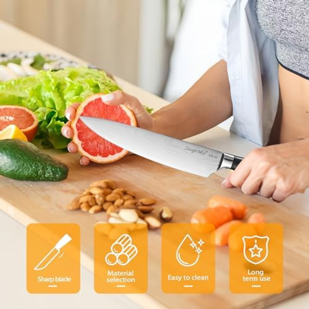 Chef Knife Chefs Knife For Meat Cleaver Carving Chopping Cutting Made Of Damascus Pattern High Carbon Stainless Steel With Pakkawood Handle Professional 8 Inch Kitchen Knives.