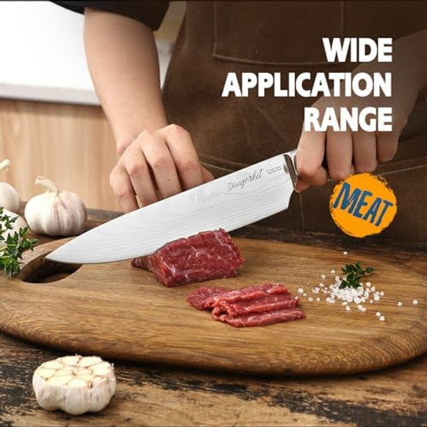 Chef Knife Chefs Knife For Meat Cleaver Carving Chopping Cutting Made Of Damascus Pattern High Carbon Stainless Steel With Pakkawood Handle Professional 8 Inch Kitchen Knives.