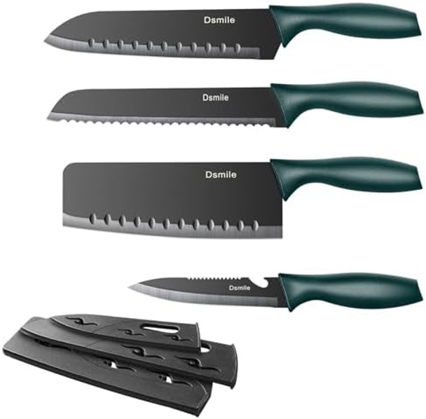 Dsmile 4 Pcs Kitchen Knife Setblack Stainless Steel Knives With Knife Coversnon-Stick Coated Stainless Steel Blades For Cuttingslicing & Dicing Dsmile 4 Pcs Kitchen Knife Setblack Stainless Steel Knives With Knife Coversnon-Stick Coated Stainless Steel Blades For Cuttingslicing & Dicing