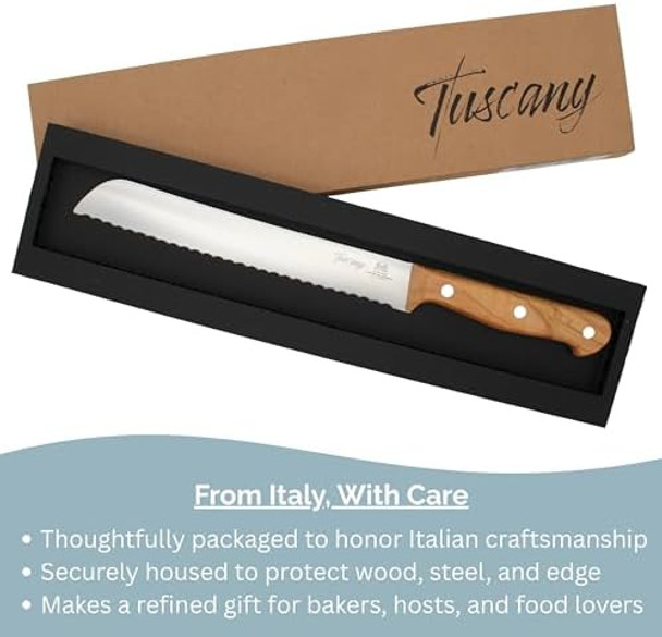 8 Inch Serrated Bread Knife – Sharp Stainless Steel Blade With Olive Wood Handle – Full Tang Kitchen Knife For Sourdough Bagels & Artisan Sandwiches