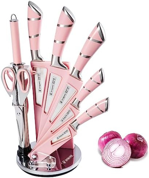 9Pcs White Kitchen Knife Set Dufeimoy Chef Knife Set Professional Stainless Steel Knife Block Set With Scissors Peeler And Knife Sharpener Rod For Cooking Meat Cutting