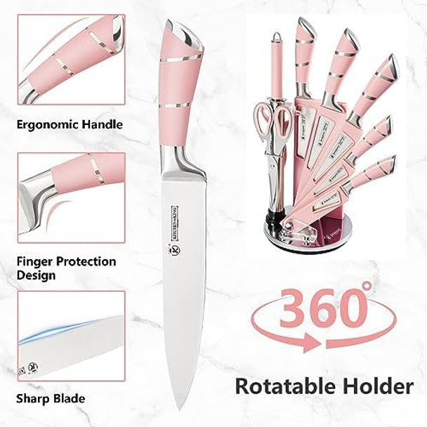 9Pcs White Kitchen Knife Set Dufeimoy Chef Knife Set Professional Stainless Steel Knife Block Set With Scissors Peeler And Knife Sharpener Rod For Cooking Meat Cutting