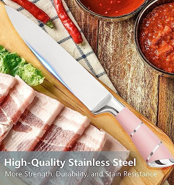 9Pcs White Kitchen Knife Set Dufeimoy Chef Knife Set Professional Stainless Steel Knife Block Set With Scissors Peeler And Knife Sharpener Rod For Cooking Meat Cutting