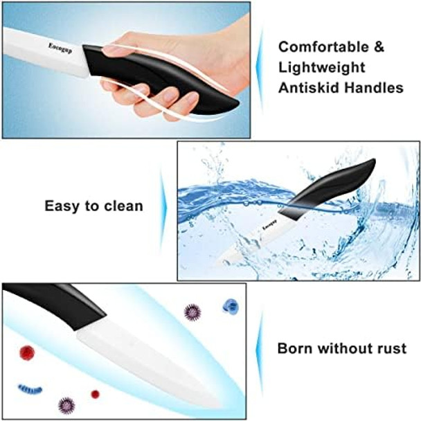 Paring Knife Large Handle And Super Sharp Ceramic Knife Blade Of 4 Inchrust Proof Stain Resistantabs Handle(Black).
