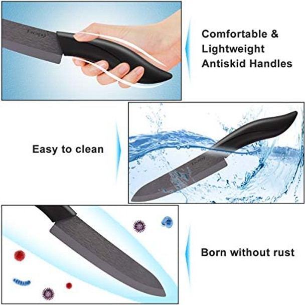 Updated Version Ceramic Knife Set 4-Piece Color With Sheaths (Includes 3" Paring Knife 4" Fruit Knife 5" Utility Knife 6" Chef Knife) For Home Kitchen(Multicolour)