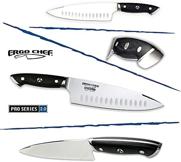 Ergo Chef 8-In Chef’S Knife & 4-In Paring Knife Pro Series 2.0 Forged High Carbon 7Cr17Mov Stainless Steel Ergonomic Black Pakkawood Handle