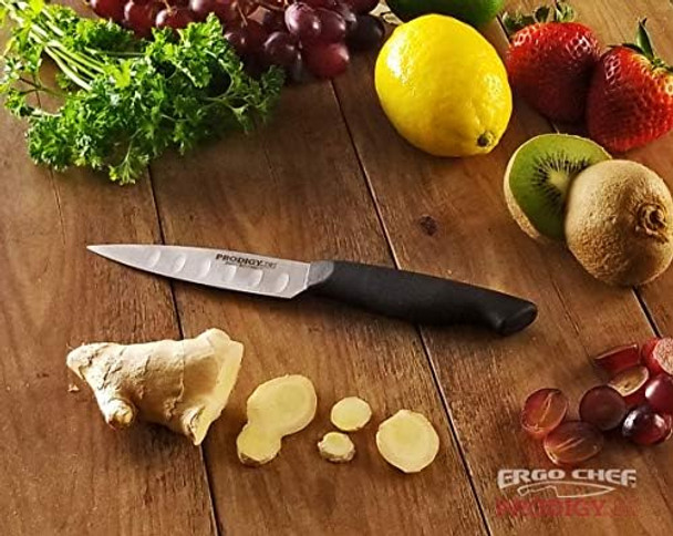 Ergo Chef Prodigy Series 4-Inch Paring Knife With Hollow Grounds On Blade High Carbon Stainless Steel Kitchen Knife Ergonomic Comfort Handle Black