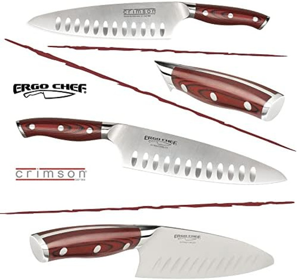 Ergo Chef 3-Piece Crimson Series Knife Set: 8" Chef'S Knife 8" Offset Bread Knife & 3.5" Paring Knife - Forged High Carbon X50Crmov15 German Stainless Steel With Ergonomic G10 Handle