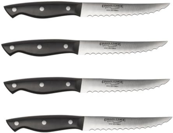 Ergo Chef Pro-Series Ii 4-Piece Steak Knife Set – High Carbon Stainless Steel Serrated Blade Triple Rivet Full Tang Design