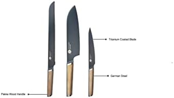 Everdure German Steel Professional Chef Knife 5.98 Inch Knife With Titanium Coated Blade And Pakka Wood Handle Perfect Kitchen Knife For Slicing Or Dicing Your Vegetables And Meat