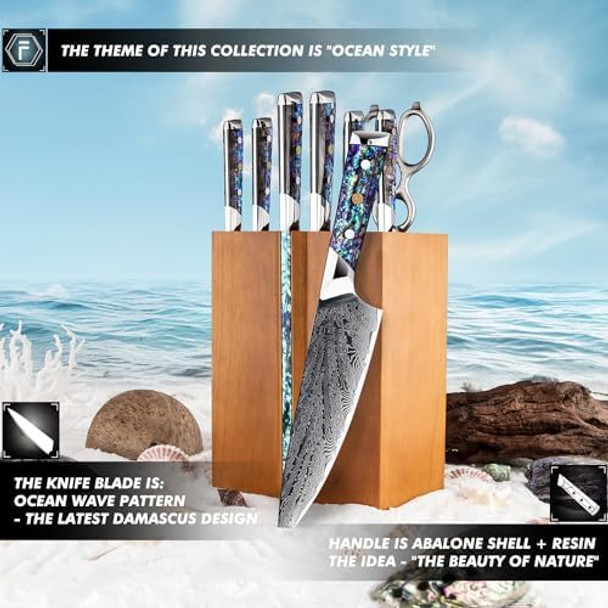 Fanteck Chef Knife 8 Inchdamascus Japanese Professional High Carbon 67-Layers Vg10 Kitchen Cooking Knifesuper Sharp Stainless Steel Chef Knives With Full Tang Abalone Shell Handle-Walnut Wood Cover