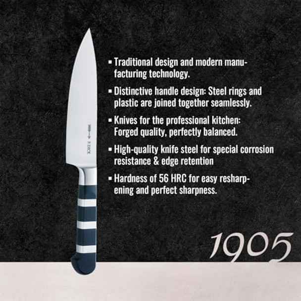 F. Dick – 1905 Chef Knife - Classic Kitchen Knife With 7" Blade & 56 Hrc - Ideal For Meat & Vegetables - High Carbon - Stainless Steel - Ultra Sharp - Ergonomic Handle F. Dick – 1905 Chef Knife - Classic Kitchen Knife With 7" Blade & 56 Hrc - Ideal For Meat & Vegetables - High Carbon - Stainless Steel - Ultra Sharp - Ergonomic Handle