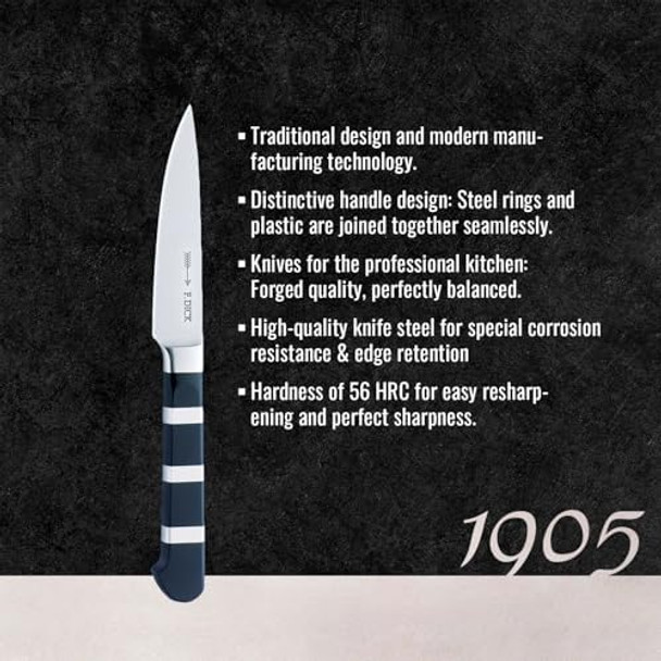 F. Dick – 1905 Paring Knife - Kitchen Knife With 3.5" Blade & 56 Hrc - Ideal For Small Cutting Work & Decorations - Stainless Steel - Ultra Sharp - Ergonomic Handle - High Carbon