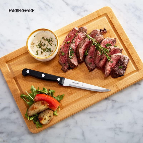 Farberware Stamped Triple Rivet High Carbon Stainless Steel Steak Knife Set 4-Piece Black