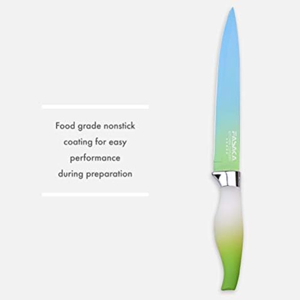 Colorful Kitchen Knife Set 5 Kitchen Knives With Peeler - Non-Stick Stainless Steel Chef Knife Set - Gradient Rainbow Knives With Pp Handle