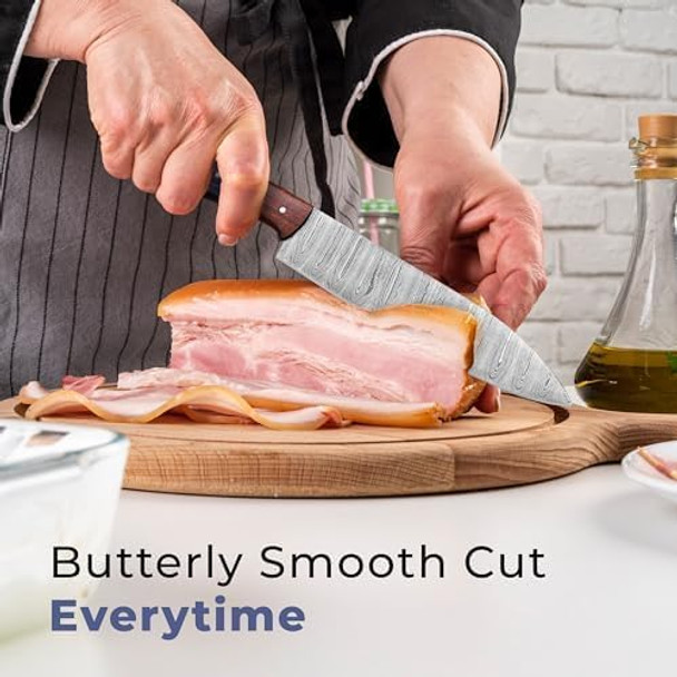 Chef Knife Set - 5 Piece Premium Japanese Steel Damascus Chef Knife Set Perfect For Sushi And Cooking With Sharp Edges And Tsunami Wave Pattern