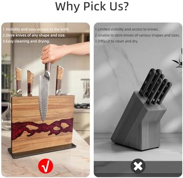 Findking Magnetic Knife Block Double Sided Holder Powerful Magnet Kitchen Storage Acacia Wood And Red Resin (12 X 10 Inches Without Knives) Findking Magnetic Knife Block Double Sided Holder Powerful Magnet Kitchen Storage Acacia Wood And Red Resin (12 X 10 Inches Without Knives)