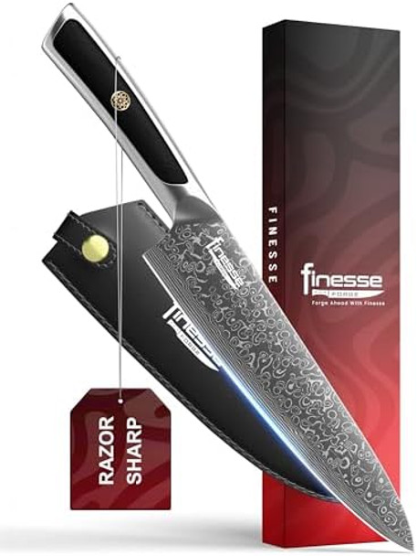 8" Professional Chef Knife - 67-Layer Vg10 Damascus Steel With G10 Handle - Premium Kitchen Knife For Home & Professional Cooking With Leather Sheath & Box