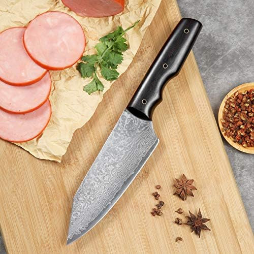 Full Tang Ebony Handle Damascus Asian Multi-Prep Knife Triangular Shape For Easy Maneuvering Vg10 67 Layers Ultra-Sharp Classic Cooks Knife With Ergonomic Handle For Home Kitchen
