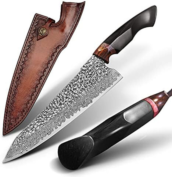 Japanese Professional Chef Knife8.5In Handmade Damascus Steel Vg10 Core Bladeebony Wood Handlecutting Cooking Gyuto Knives With Sheath For Kitchen