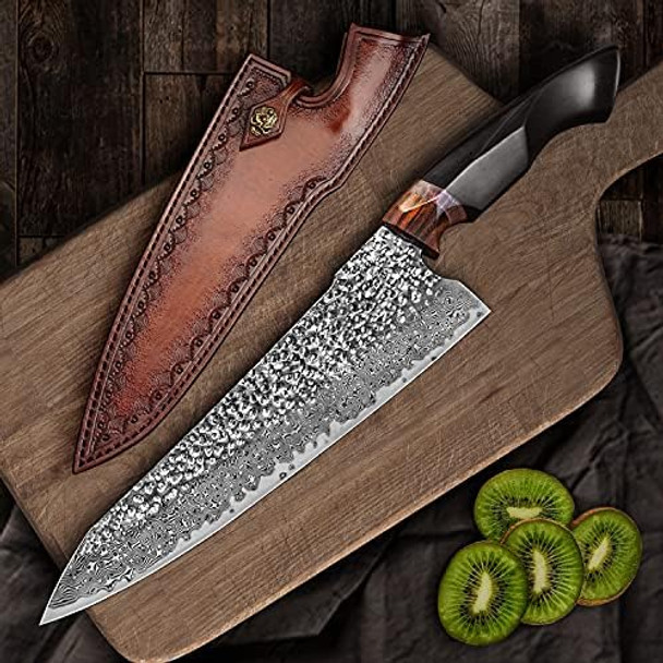 Japanese Professional Chef Knife8.5In Handmade Damascus Steel Vg10 Core Bladeebony Wood Handlecutting Cooking Gyuto Knives With Sheath For Kitchen