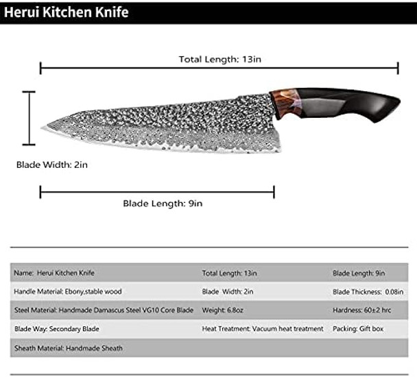 Japanese Professional Chef Knife8.5In Handmade Damascus Steel Vg10 Core Bladeebony Wood Handlecutting Cooking Gyuto Knives With Sheath For Kitchen
