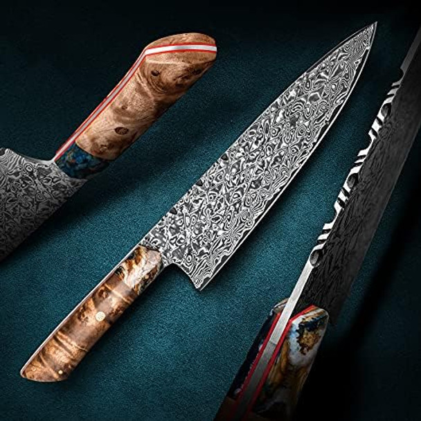 Professional Japanese Style Chef Knifefull Tang 8.3 Inch Handmade Vg10 Damascus Steel Blade Burl Wood Handle Gyuto Kitchen Knives With Sheath For Cooking