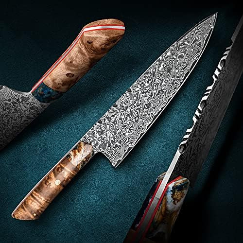 Professional Japanese Style Chef Knifefull Tang 8.3 Inch Handmade Vg10 Damascus Steel Blade Burl Wood Handle Gyuto Kitchen Knives With Sheath For Cooking