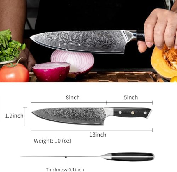 Chef Knife 8 Inch Japanese Steel Damascus Kitchen Knife Vg-10 Damascus Super Steel Kitchen Knifeultra Sharp Professional Cooking Knife With Ergonomic G10 Handleincluding Luxury Box