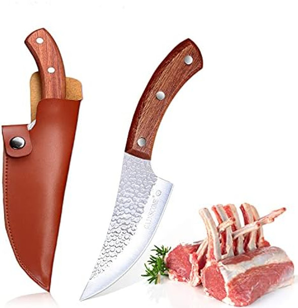 Handmade Stainless Steel Boning Knife Kitchen Forged Chinese Vegetable Knives Fishing Knife Meat Cleaver Outdoor Cutter Butcher Knife Sharp A-Viking Knife Camping Bbq (6 Inch)