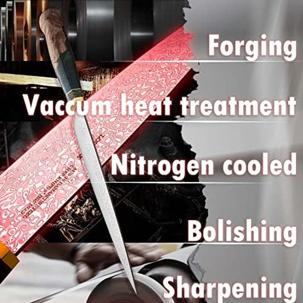 Damascus Chef Knife 8” - Japanese Aus-10 Steel - 67 Layers - Resin & Stabilized Wood Handle…