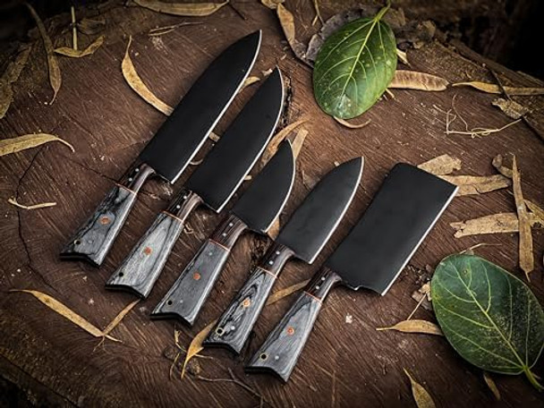Premium Handcrafted Stainless Steel Culinary Collection – Meticulously Crafted Chef’S Knives Set With Sturdy Wooden Handle A Full Tang Blade With A Leather Roll-Up Storage Case