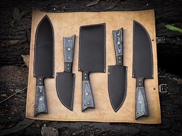 Premium Handcrafted Stainless Steel Culinary Collection – Meticulously Crafted Chef’S Knives Set With Sturdy Wooden Handle A Full Tang Blade With A Leather Roll-Up Storage Case