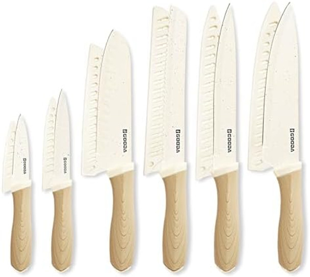 Gooda 12Pcs Knife Set With Coversnonstick Ceramic Coating Kitchen Knives Setstainless Steel Blade With Guards Essential Knife Set For Kitchenwhite Gooda 12Pcs Knife Set With Coversnonstick Ceramic Coating Kitchen Knives Setstainless Steel Blade With Guards Essential Knife Set For Kitchenwhite