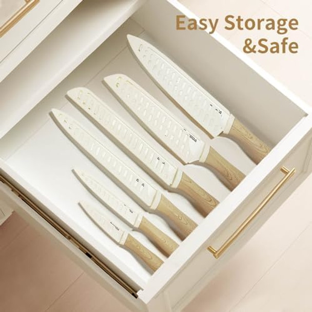 Gooda 12Pcs Knife Set With Coversnonstick Ceramic Coating Kitchen Knives Setstainless Steel Blade With Guards Essential Knife Set For Kitchenwhite Gooda 12Pcs Knife Set With Coversnonstick Ceramic Coating Kitchen Knives Setstainless Steel Blade With Guards Essential Knife Set For Kitchenwhite