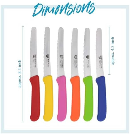 Table Knife 6 Pieces Knife Set For Cutting Pack Of 6 Bread Knives Breakfast Knife With Serrated Edge On One Side Knife 8.3 Inch - Colorful