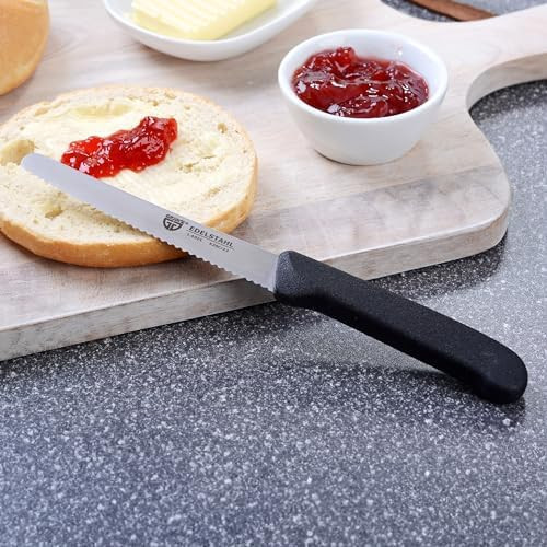 Table Knives 6 Pieces Knife Set For Cutting Pack Of 6 Bread Knives Breakfast Knives With Serrated Edge On One Side Knife 21 Cm - Black