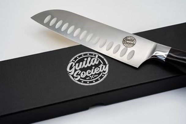 7 Inch Japanese Santoku Knife Stainless Steel Ergonomic Pakkawood Handle For Comfort - Sharp Chef Knife For Slicing Chopping And Mincing - Perfect For Vegetables Meat & Fish