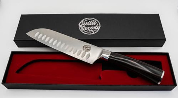 7 Inch Japanese Santoku Knife Stainless Steel Ergonomic Pakkawood Handle For Comfort - Sharp Chef Knife For Slicing Chopping And Mincing - Perfect For Vegetables Meat & Fish