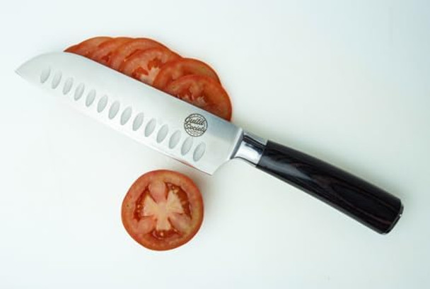 7 Inch Japanese Santoku Knife Stainless Steel Ergonomic Pakkawood Handle For Comfort - Sharp Chef Knife For Slicing Chopping And Mincing - Perfect For Vegetables Meat & Fish