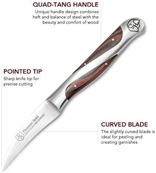 Hammer Stahl Bird'S Beak Paring Knife - German High Carbon Steel - Sharp Small Kitchen Knife For Vegetables And Fruits - Ergonomic Quad-Tang Pakkawood Handle