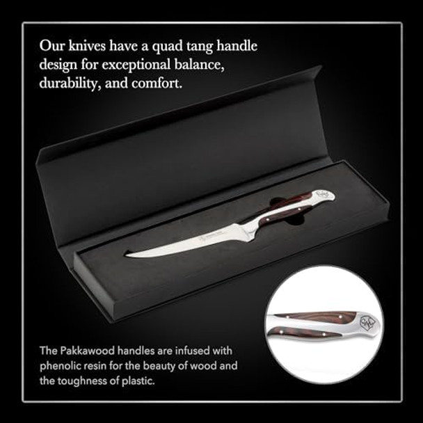 Hammer Stahl 6 Inch Boning Knife German Forged High Carbon Steel Fillet Knife Kitchen Knife For Boning Filleting & Trimming Butcher Knife With Ergonomic Quad-Tang Pakkawood Handle & Box
