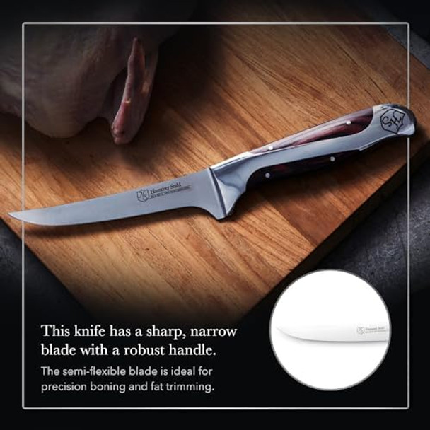 Hammer Stahl 6 Inch Boning Knife German Forged High Carbon Steel Fillet Knife Kitchen Knife For Boning Filleting & Trimming Butcher Knife With Ergonomic Quad-Tang Pakkawood Handle & Box